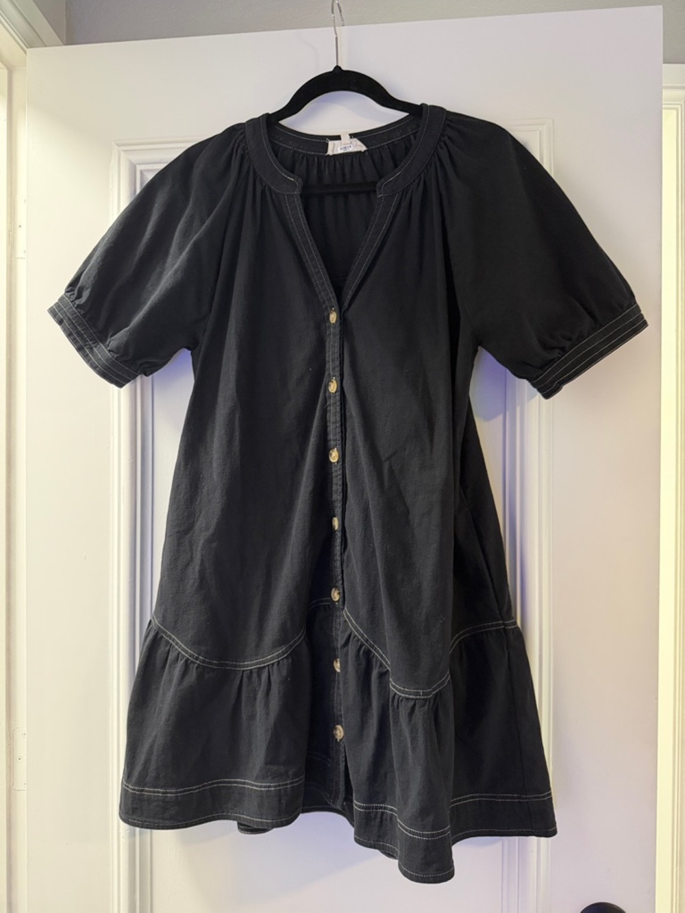 entro Black Gathered Waist Casual Dress